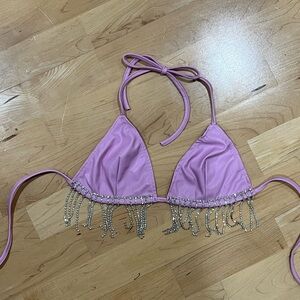 Windsor Leather Bra with Rhinestone Tassels